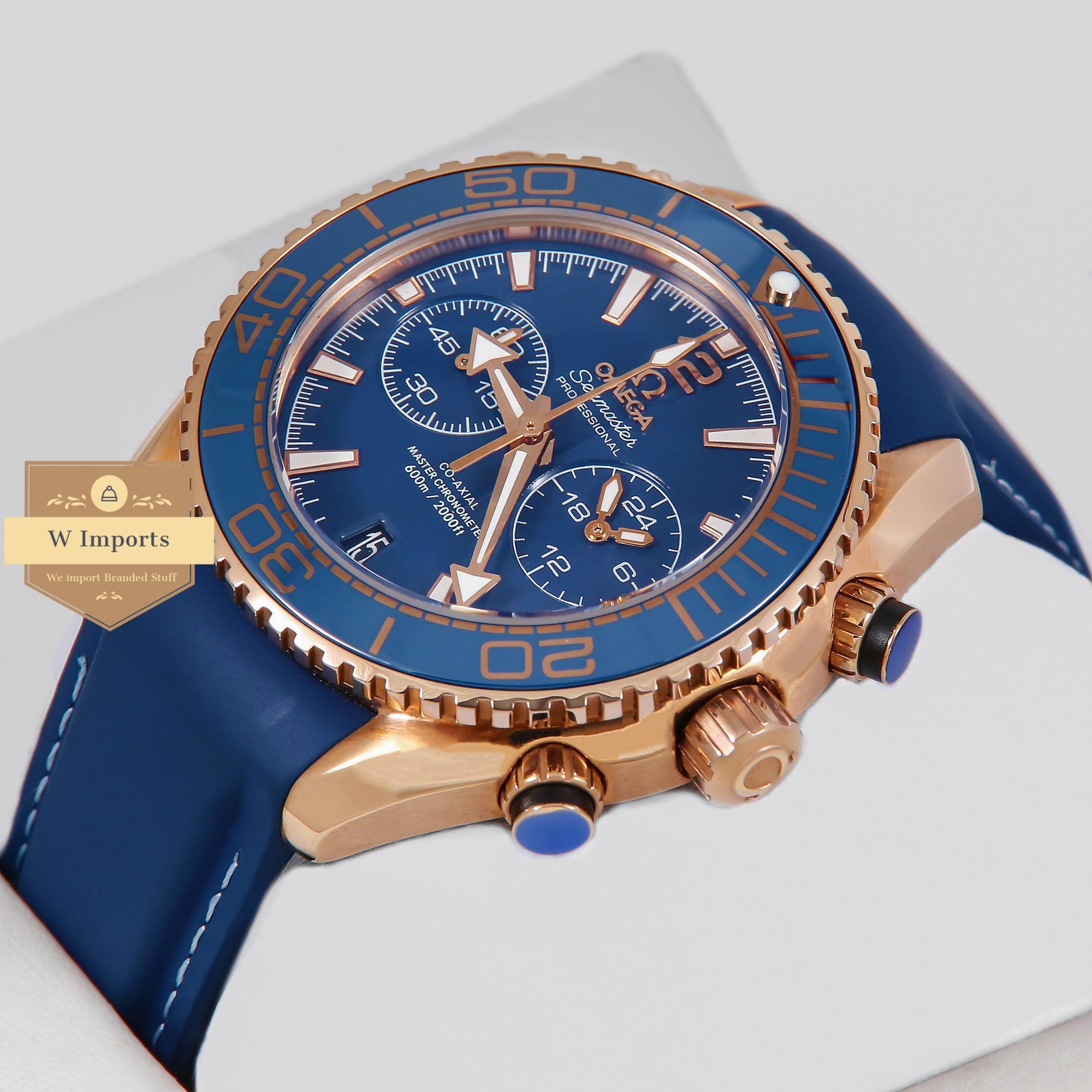 Latest Collection Chronograph Rose Gold Case With Blue Dial & Rubber Strap