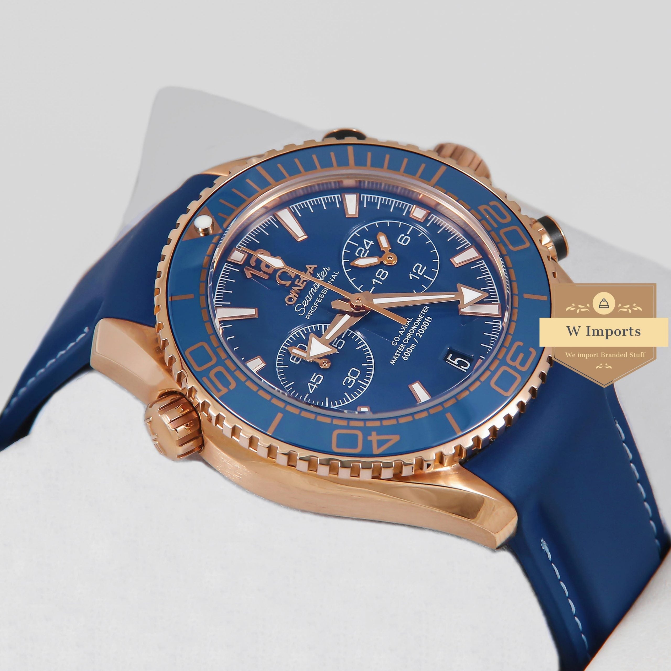 Latest Collection Chronograph Rose Gold Case With Blue Dial & Rubber Strap