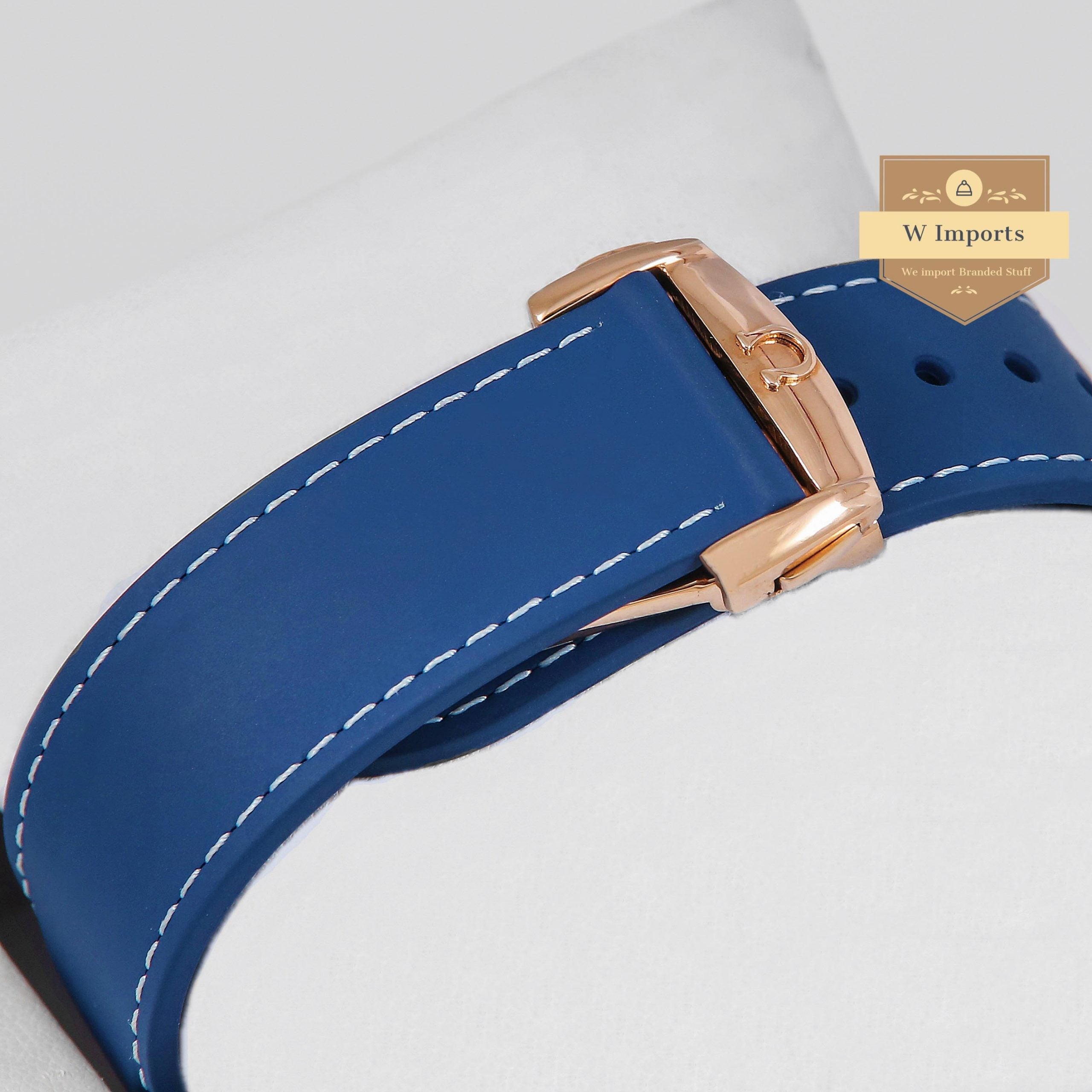 Latest Collection Chronograph Rose Gold Case With Blue Dial & Rubber Strap