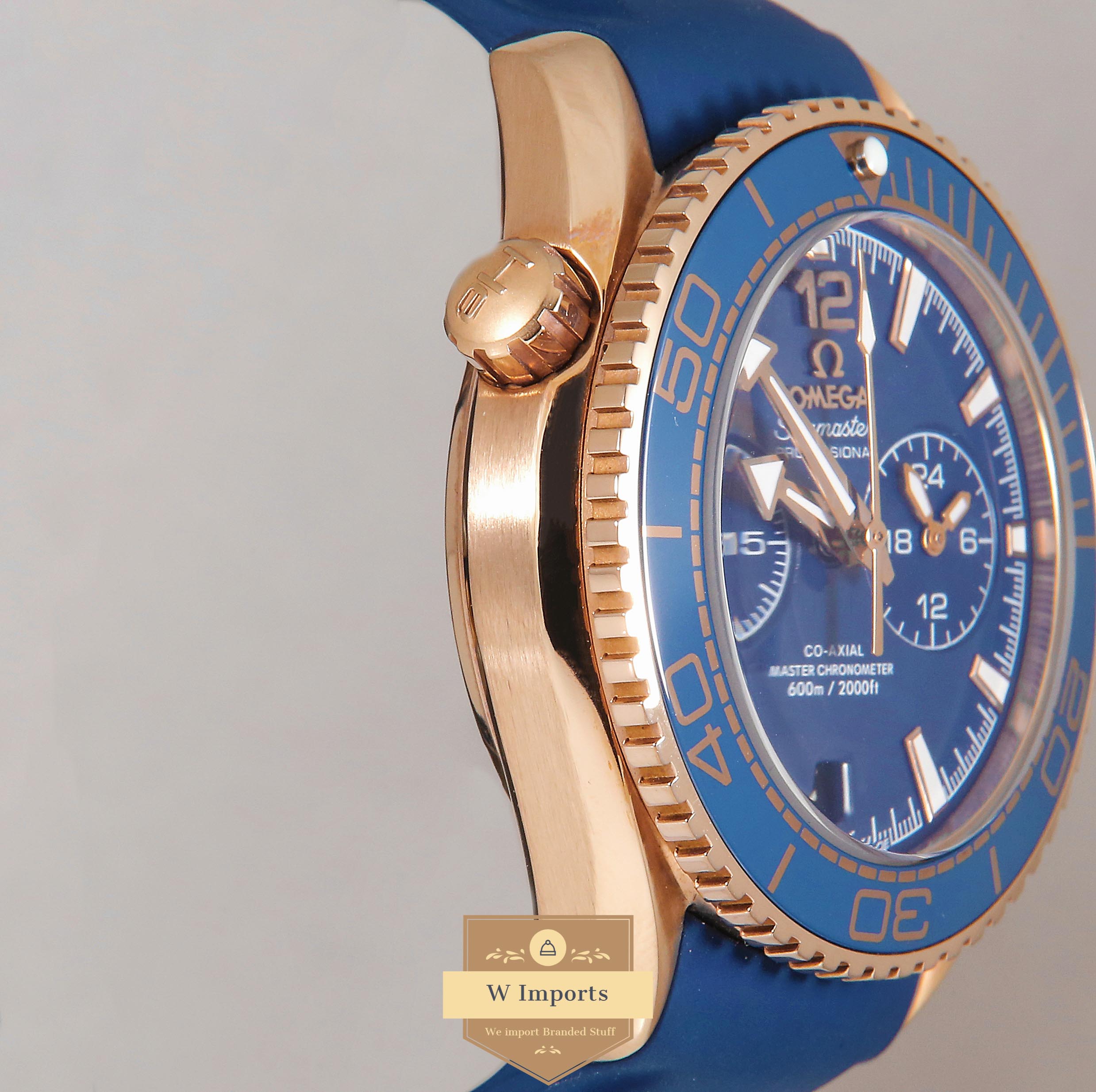Latest Collection Chronograph Rose Gold Case With Blue Dial & Rubber Strap