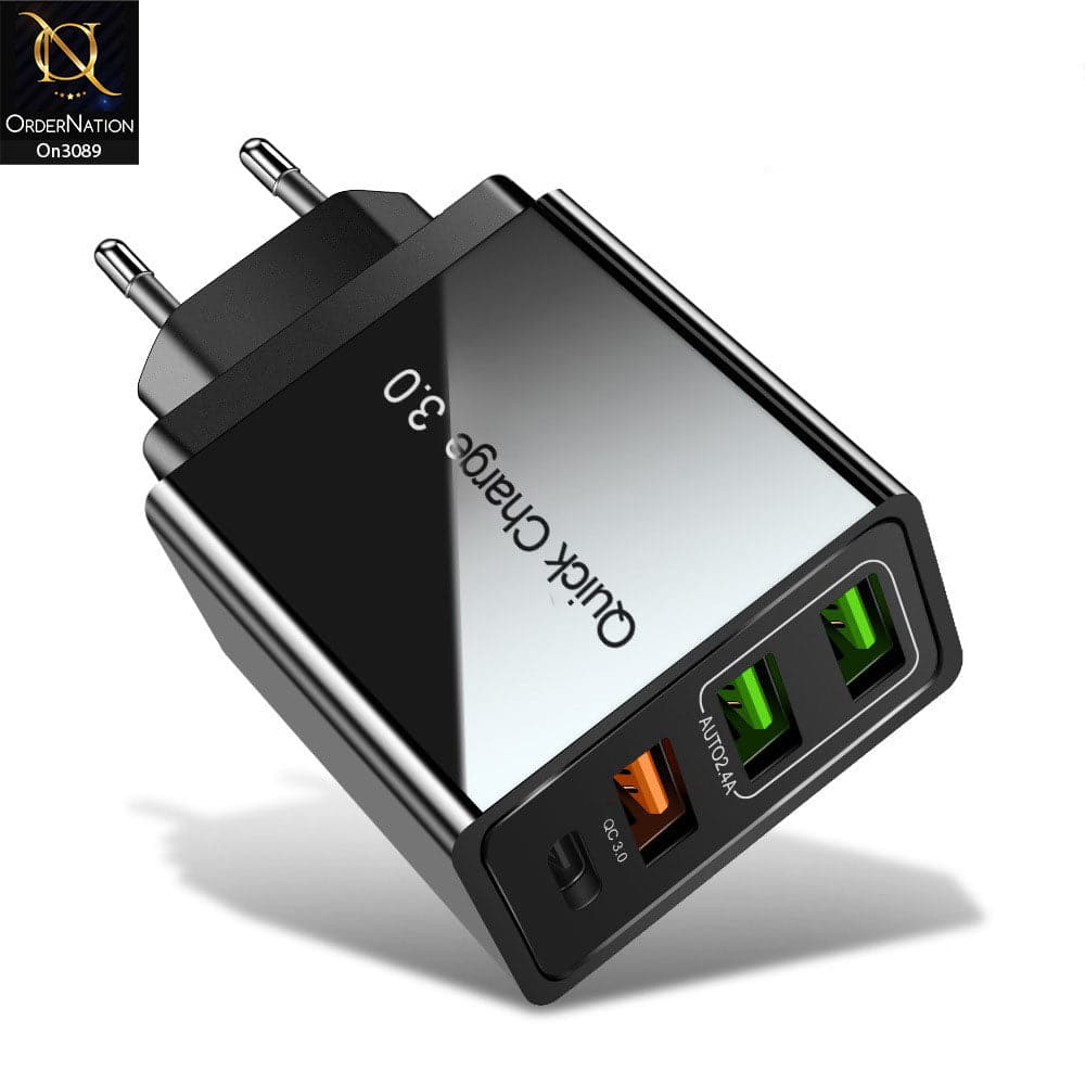 SLS-B09 - Qualcomm 3.0 Quick 18 Watts Wall Charger With 3 Usb Ports For Latest iPhone, Samsung, Vivo, Infnix, Oppo, Xiaomi, etc Smartphones
