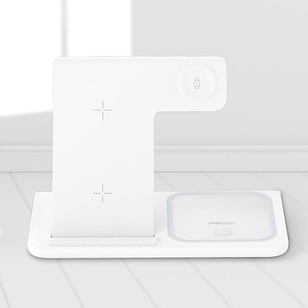 White - Recci RCW-15 - Magnetic RECCI Wireless Charger 3 in 1 with 15W Fast Charger 60 Degree Foldable Stand