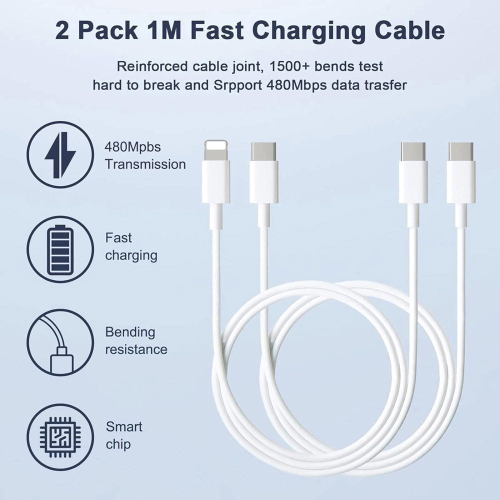 iOS Devices 50W USB-C+C Power Adapter With USB-C To Lightning Cable - White