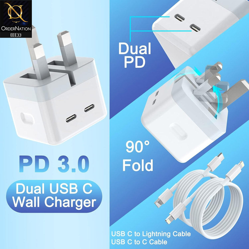iOS Devices 50W USB-C+C Power Adapter With USB-C To Lightning Cable - White