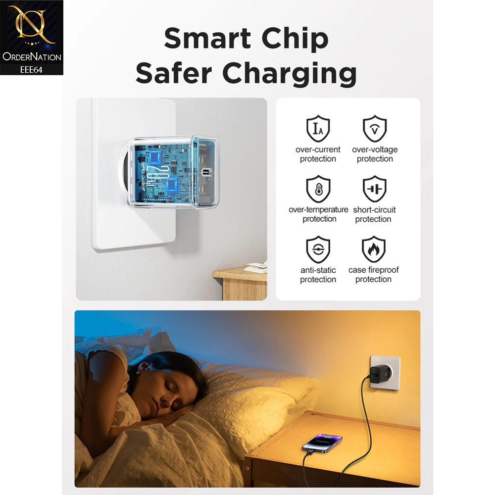JOYROOM JR-TCF06 Flash Series PD 20W Type-C Single Port Charger White (UK PIN) - White