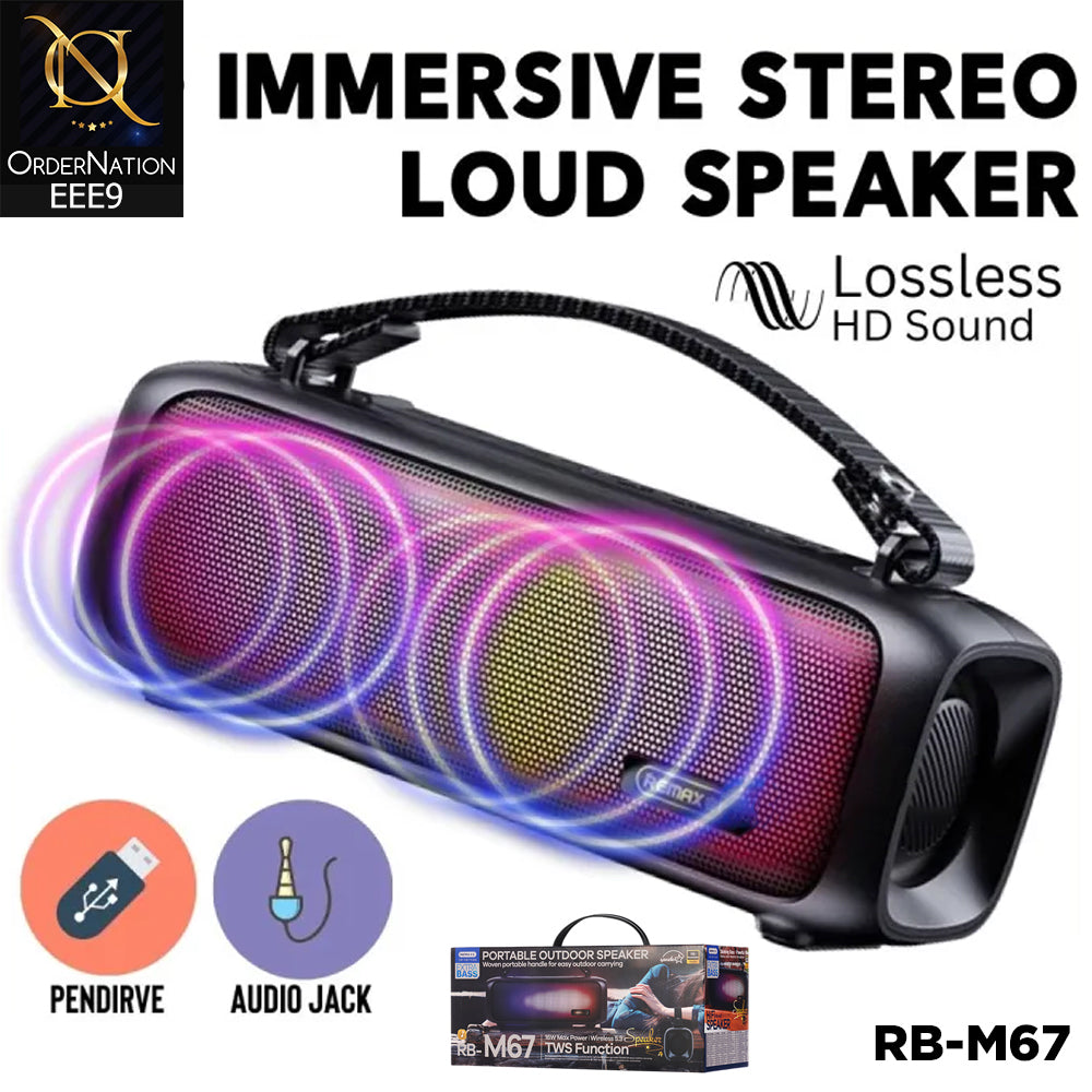 REMAX RB-M67 PORTABLE SUPER BASS WIRELESS SPEAKER WITH RGB LIGHTS -Black