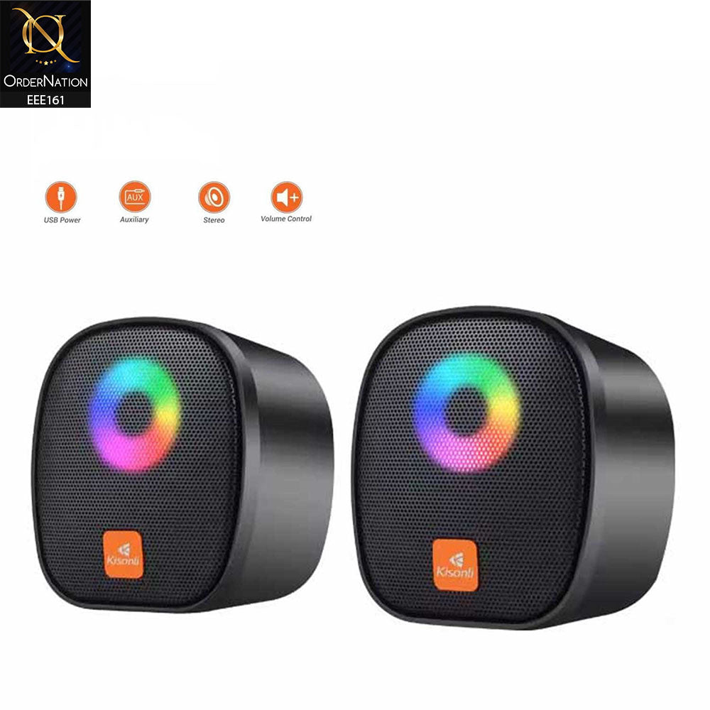 Kisonli X11 RGB Gamer PC Mini USB Speaker with 6W Power - Black