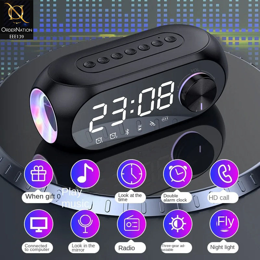 Kisonli LP-2S RGB Speaker Alarm Clock Bluetooth 5.0 TF-Card For Mobile - Black