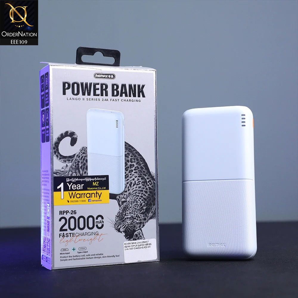 Remax RPP-26 Lango II Series 20000mAh 74Wh 2.4A Fast Charging Power Bank - (White)