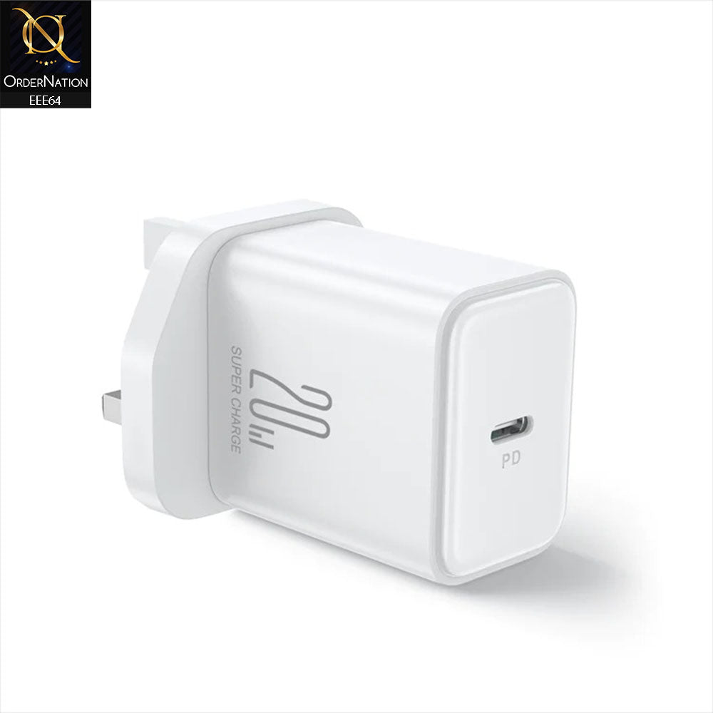 JOYROOM JR-TCF06 Flash Series PD 20W Type-C Single Port Charger White (UK PIN) - White