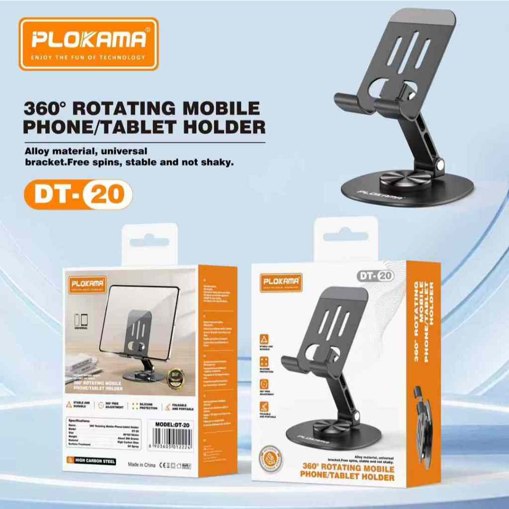 Plokama Dt20 Phone Stand Metal Cell Phone Holder 360 Rotation Iron Cell Phone Holder Phone Stand Multifunctional Tablet Holder Desk Tripod
