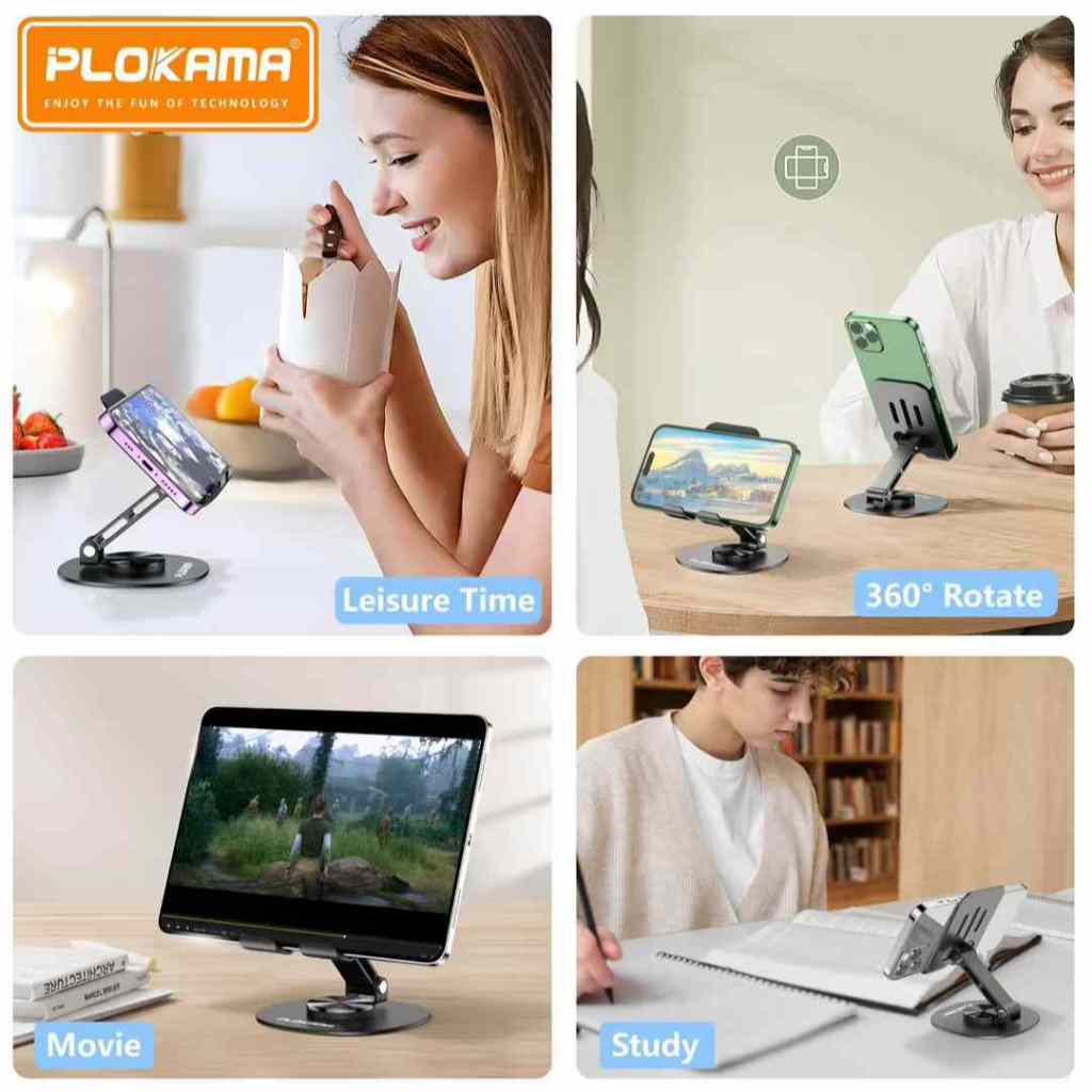 Plokama Dt20 Phone Stand Metal Cell Phone Holder 360 Rotation Iron Cell Phone Holder Phone Stand Multifunctional Tablet Holder Desk Tripod