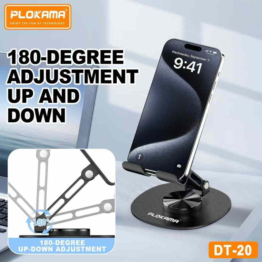 Plokama Dt20 Phone Stand Metal Cell Phone Holder 360 Rotation Iron Cell Phone Holder Phone Stand Multifunctional Tablet Holder Desk Tripod