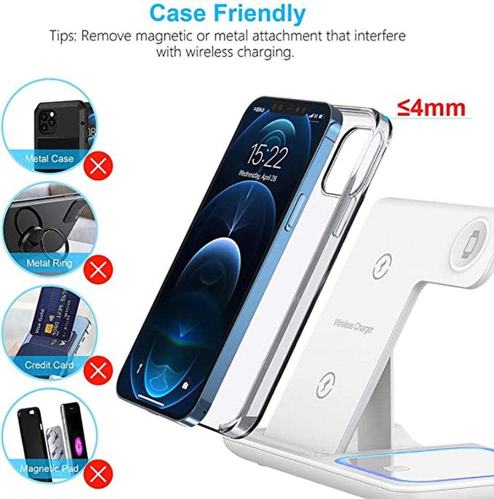 White - Recci RCW-15 - Magnetic RECCI Wireless Charger 3 in 1 with 15W Fast Charger 60 Degree Foldable Stand