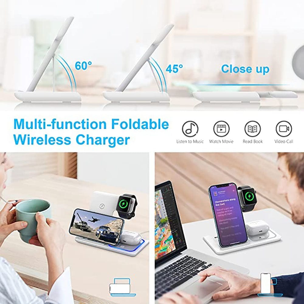 White - Recci RCW-15 - Magnetic RECCI Wireless Charger 3 in 1 with 15W Fast Charger 60 Degree Foldable Stand