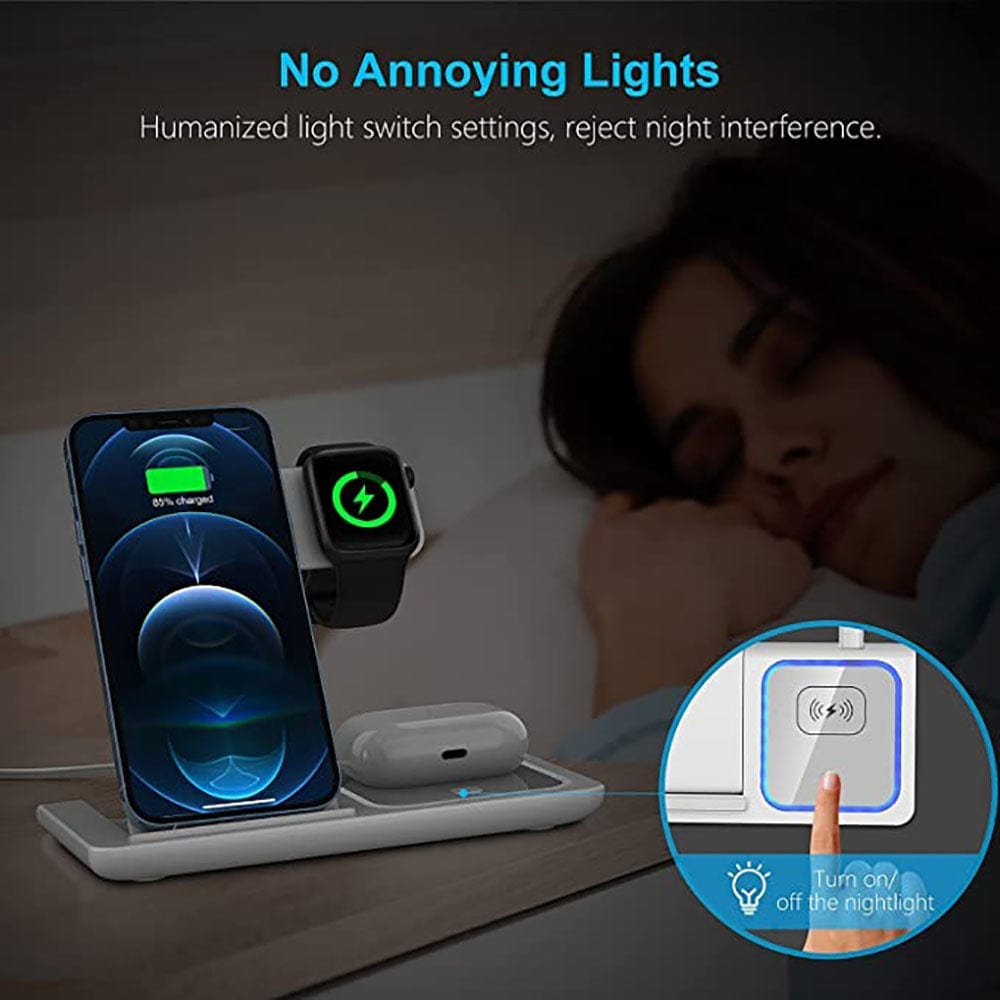 White - Recci RCW-15 - Magnetic RECCI Wireless Charger 3 in 1 with 15W Fast Charger 60 Degree Foldable Stand