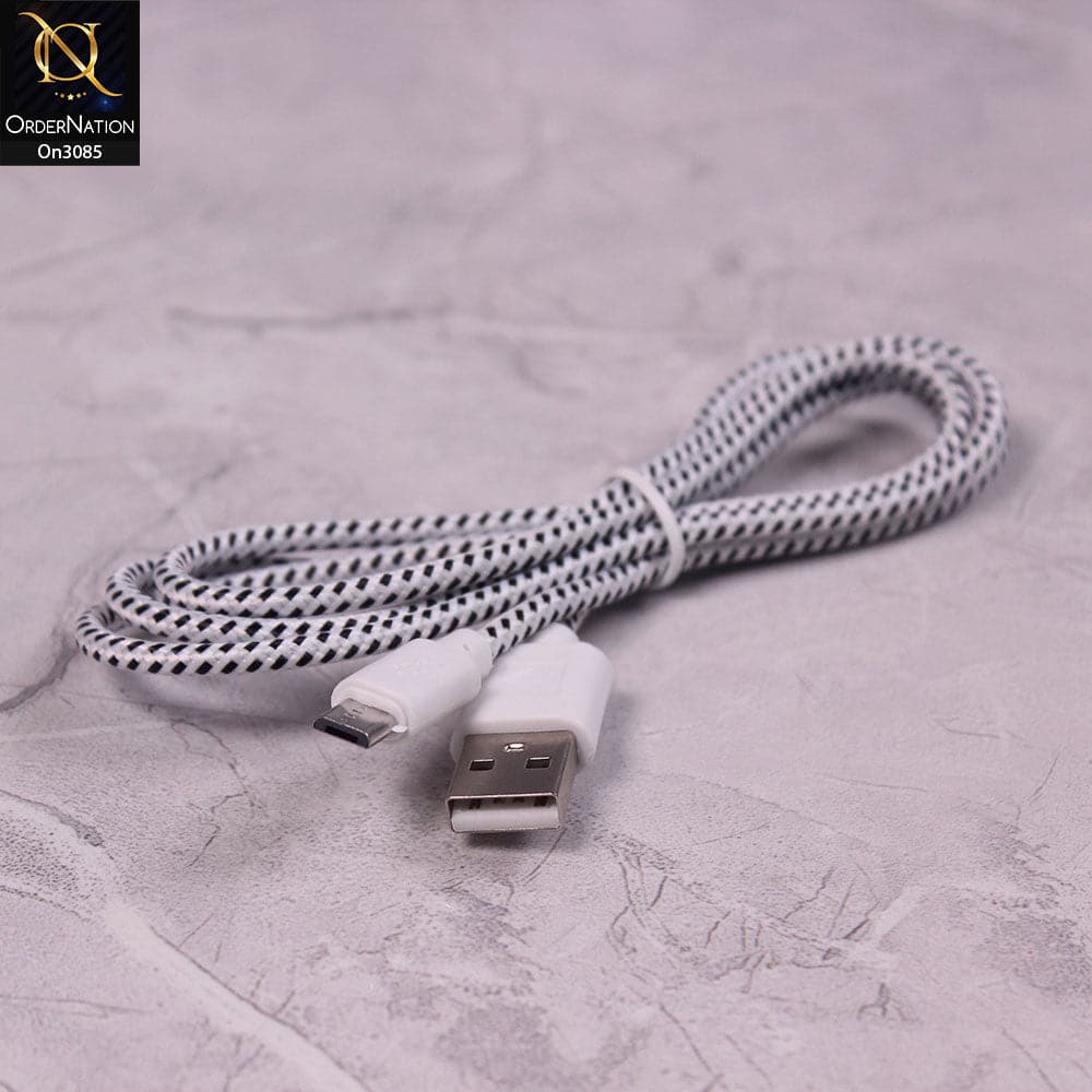 White - 1M - Micro - Premium Quality Braided Wire Micro USB Cable Sync Nylon Woven Charger Cord