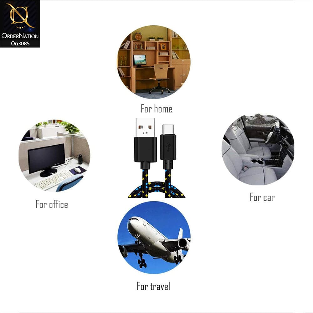 White - 3M - Type-C - Premium Quality Braided Wire Type-C USB Cable Sync Nylon Woven Charger Cord