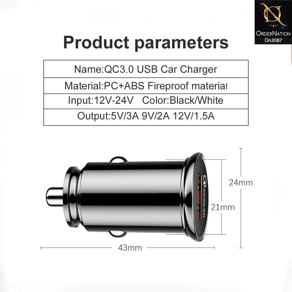 White - TE-336 - Qualcomm 3.0 Quick Usb Car Charger For Latest iPhone, Samsung, Vivo, Infnix, Oppo, Xiaomi, etc Smartphones