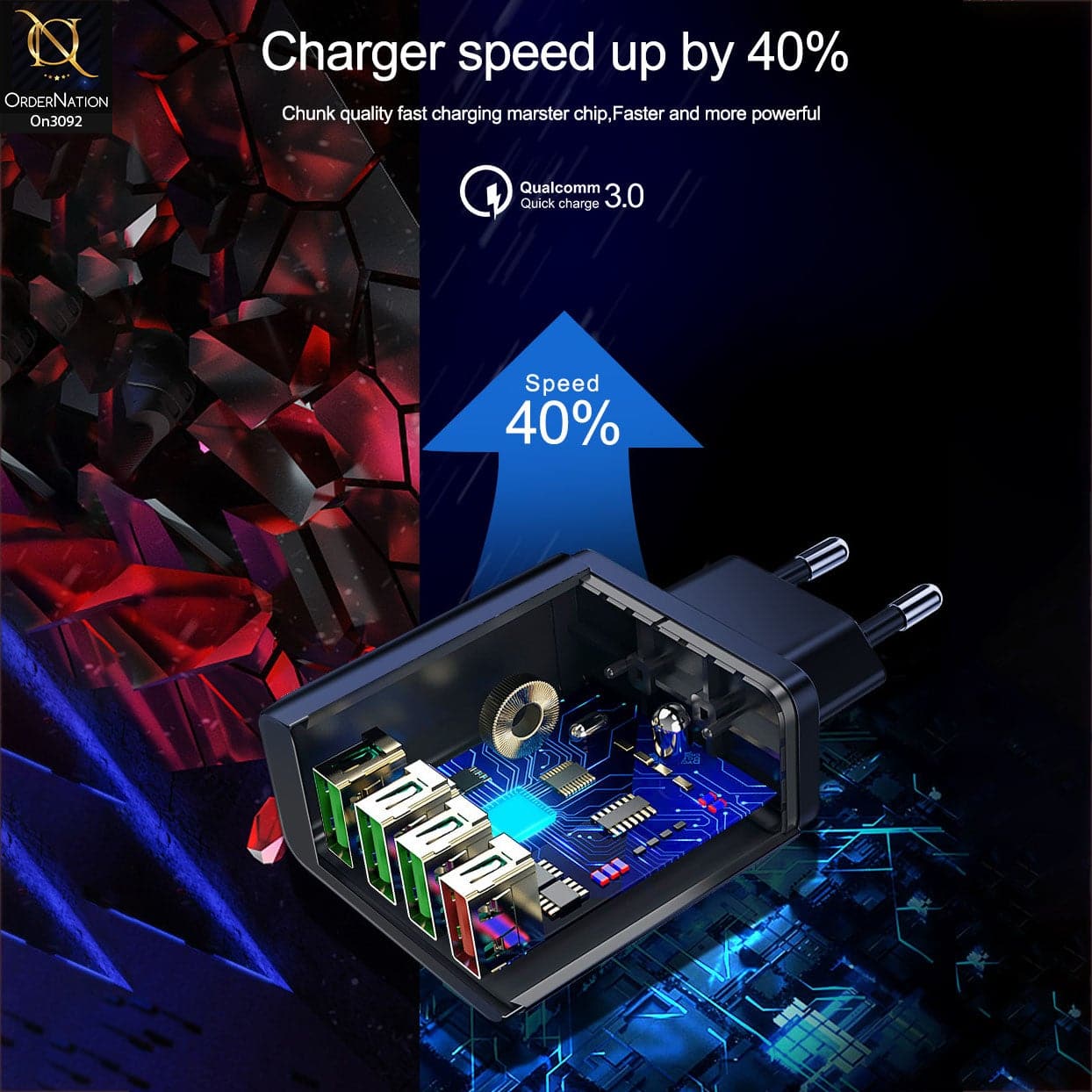 SLS-B07 - Qualcomm 3.0 Quick Charger With 4 Port Usb Fast Charging For Latest iPhone, Samsung, Vivo, Infnix, Oppo, Xiaomi, etc Smartphones