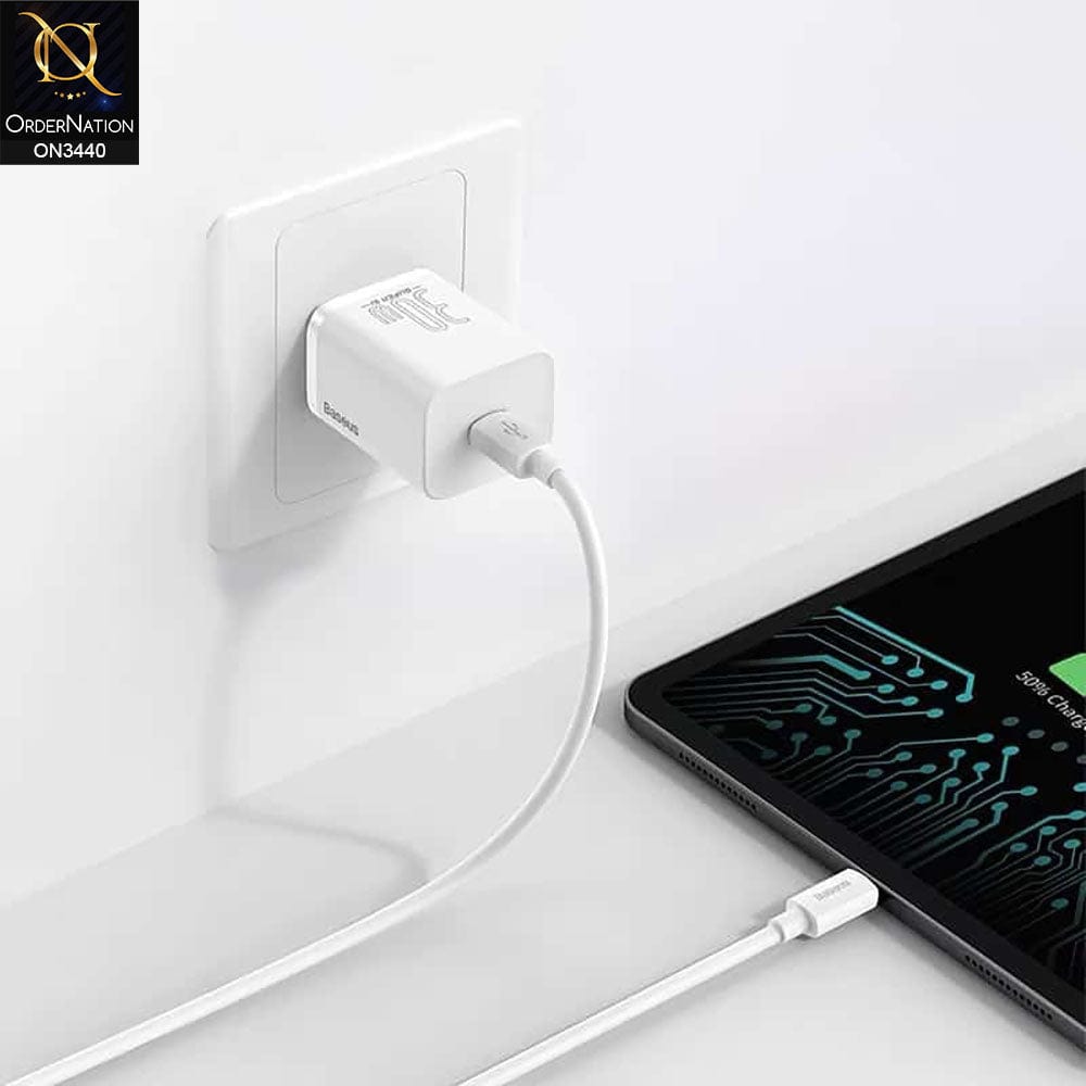 White - Baseus Super SI Quick Charger 1C 30W Type-C (Cable not Included)
