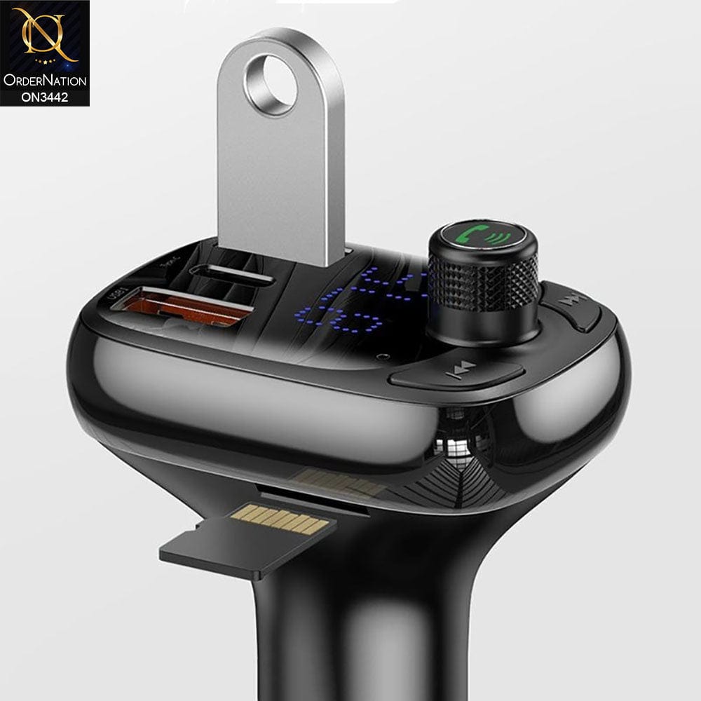 Car Charger 2.4A - Black - Baseus T-Typed S-13 Wireless MP3 Bluetooth Car Charger (PPS Quick Charger)