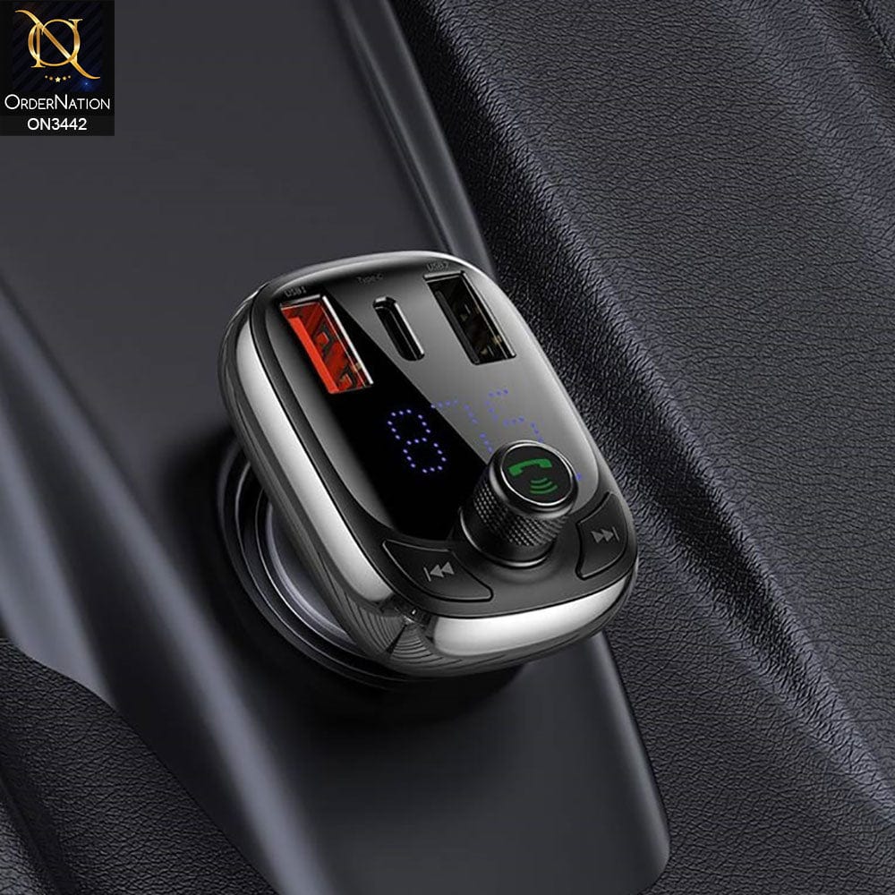 Car Charger 2.4A - Black - Baseus T-Typed S-13 Wireless MP3 Bluetooth Car Charger (PPS Quick Charger)