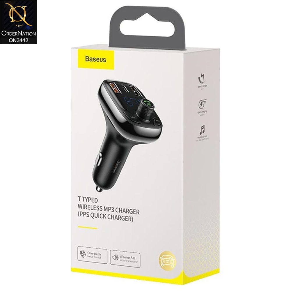 Car Charger 2.4A - Black - Baseus T-Typed S-13 Wireless MP3 Bluetooth Car Charger (PPS Quick Charger)