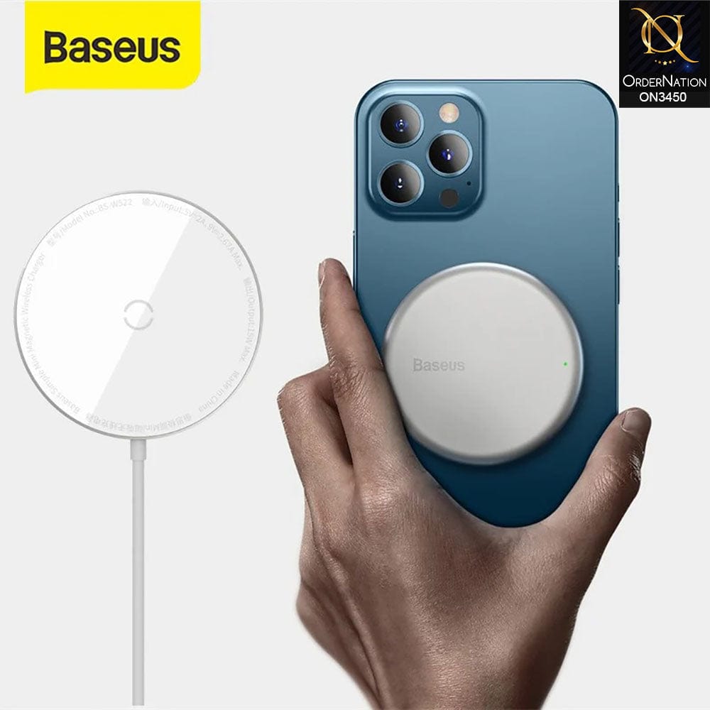 White - Baseus Simple Mini Magnetic Wireless Charger with Type-C Cable 1.5m