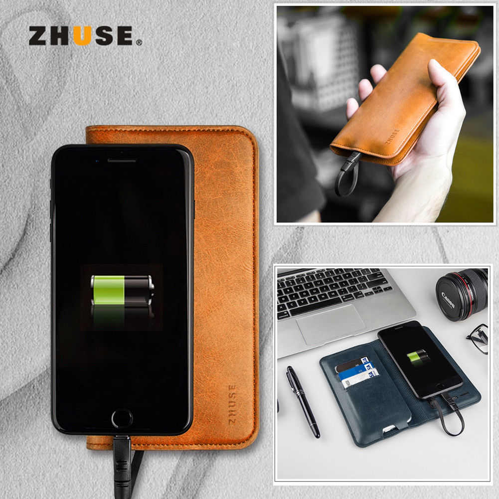 ZHUSE 2 in 1 Leather Phone Cover Bag and 6800mAh PowerBank Cover iPhone Samsung Huawei iPhone XS XSMax with Fast Charging