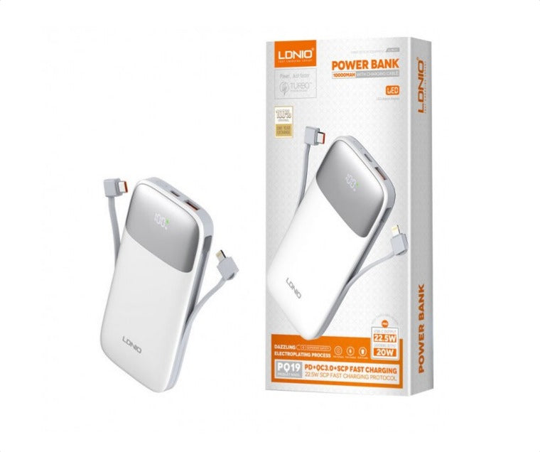 LDNIO PQ20 20000mAH Type-C 22.5W - Lightning Cable 20W PD+QC3.0+SCP Fast Charging Power Bank - White