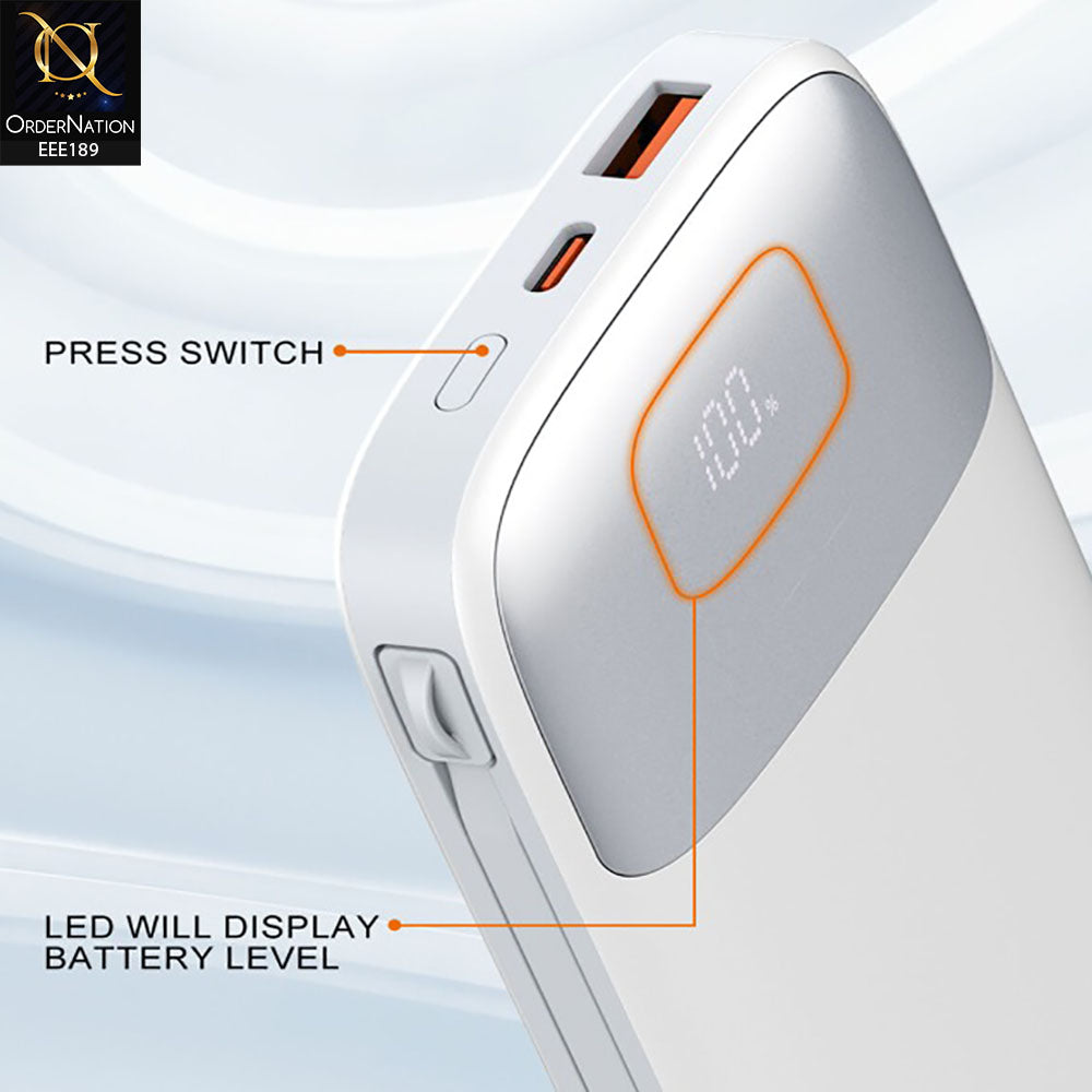 LDNIO PQ20 20000mAH Type-C 22.5W - Lightning Cable 20W PD+QC3.0+SCP Fast Charging Power Bank - White