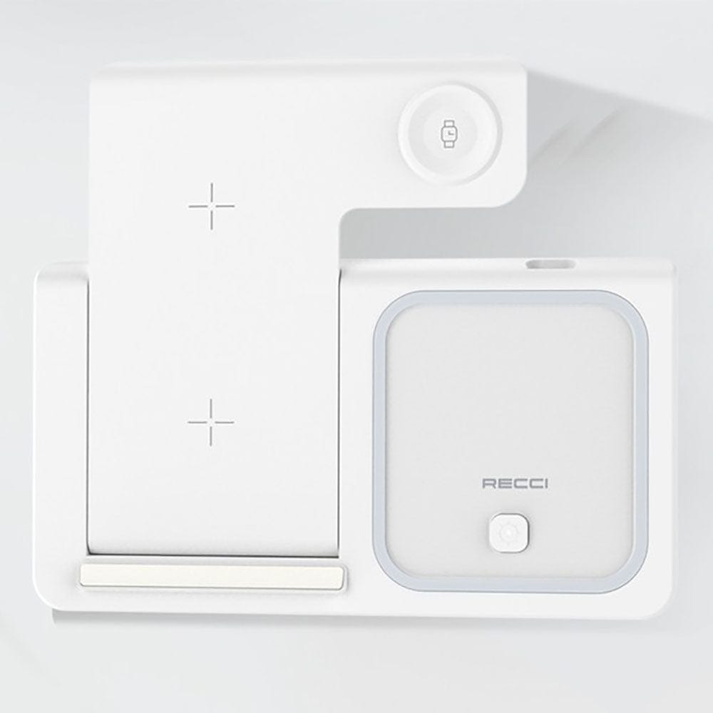 White - Recci RCW-15 - Magnetic RECCI Wireless Charger 3 in 1 with 15W Fast Charger 60 Degree Foldable Stand